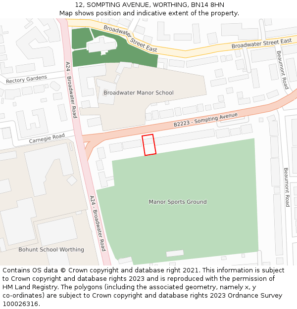 12, SOMPTING AVENUE, WORTHING, BN14 8HN: Location map and indicative extent of plot