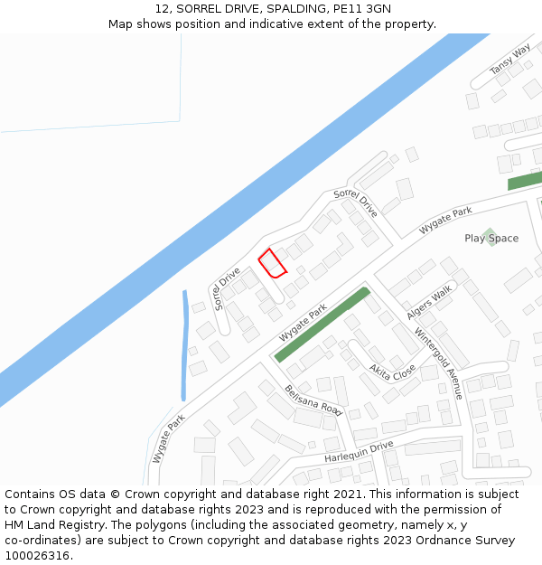 12, SORREL DRIVE, SPALDING, PE11 3GN: Location map and indicative extent of plot