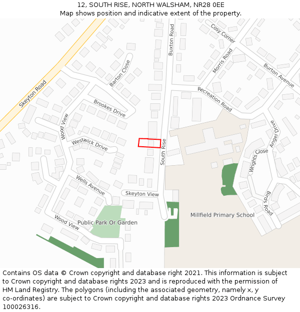 12, SOUTH RISE, NORTH WALSHAM, NR28 0EE: Location map and indicative extent of plot