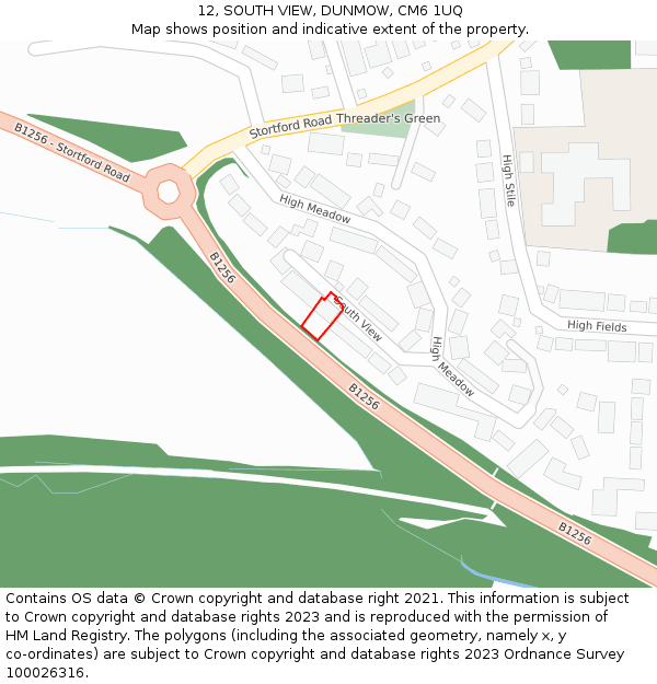12, SOUTH VIEW, DUNMOW, CM6 1UQ: Location map and indicative extent of plot