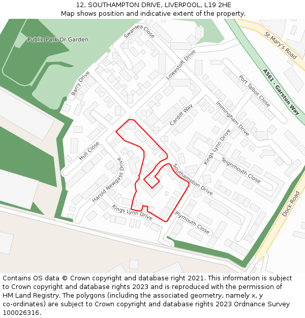 12, SOUTHAMPTON DRIVE, LIVERPOOL, L19 2HE: Location map and indicative extent of plot