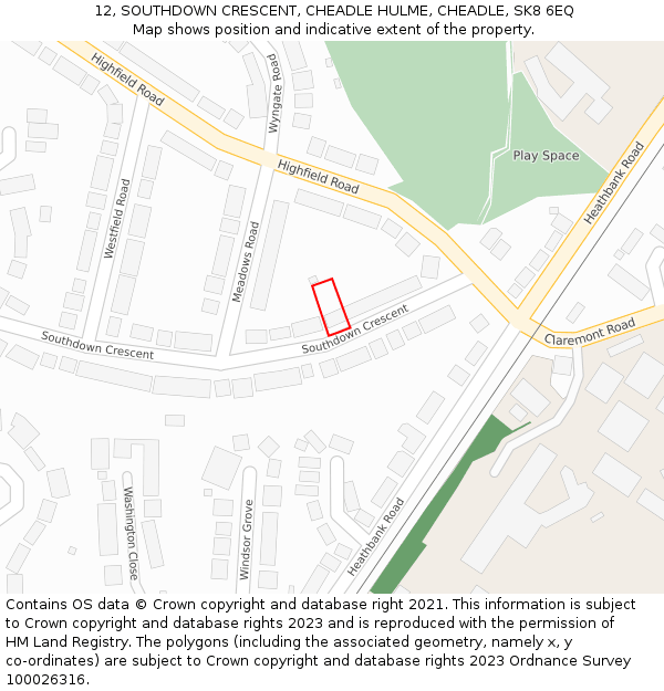 12, SOUTHDOWN CRESCENT, CHEADLE HULME, CHEADLE, SK8 6EQ: Location map and indicative extent of plot