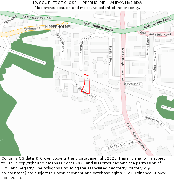 12, SOUTHEDGE CLOSE, HIPPERHOLME, HALIFAX, HX3 8DW: Location map and indicative extent of plot