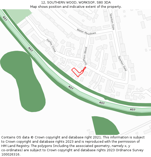 12, SOUTHERN WOOD, WORKSOP, S80 3DA: Location map and indicative extent of plot