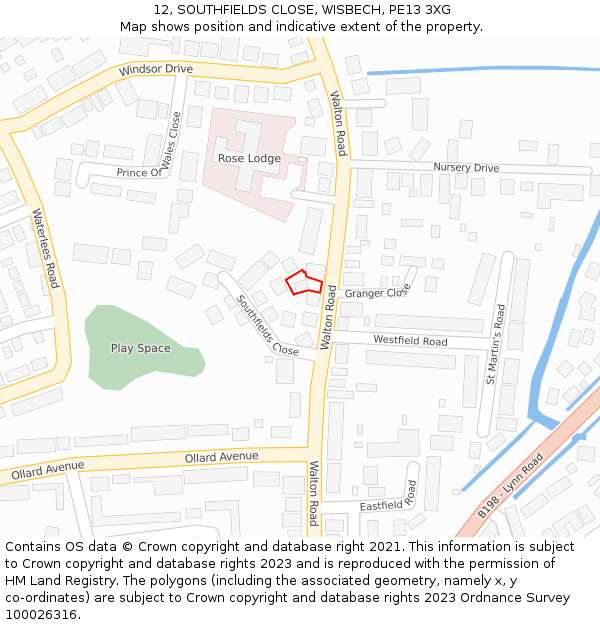 12, SOUTHFIELDS CLOSE, WISBECH, PE13 3XG: Location map and indicative extent of plot