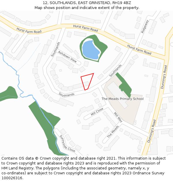 12, SOUTHLANDS, EAST GRINSTEAD, RH19 4BZ: Location map and indicative extent of plot