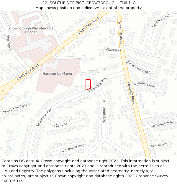 12, SOUTHRIDGE RISE, CROWBOROUGH, TN6 1LG: Location map and indicative extent of plot