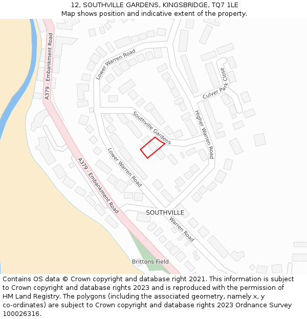 12, SOUTHVILLE GARDENS, KINGSBRIDGE, TQ7 1LE: Location map and indicative extent of plot