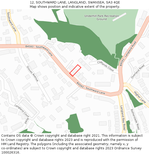 12, SOUTHWARD LANE, LANGLAND, SWANSEA, SA3 4QE: Location map and indicative extent of plot