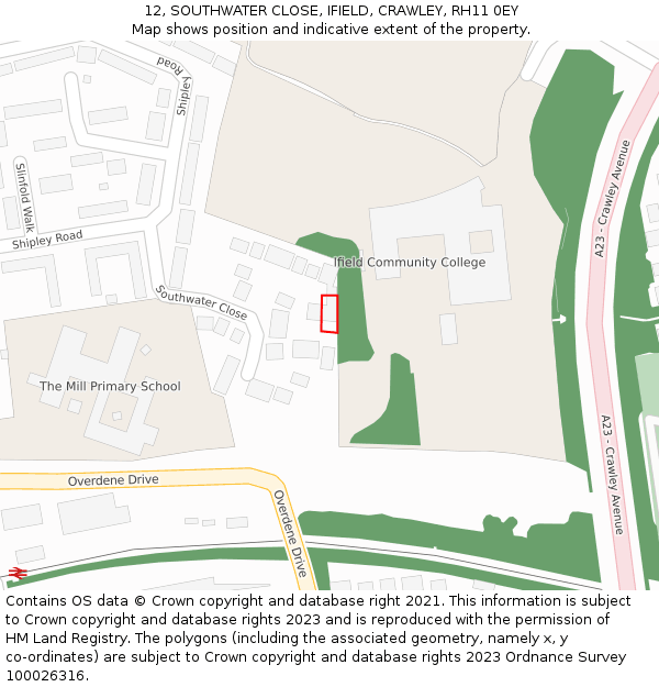 12, SOUTHWATER CLOSE, IFIELD, CRAWLEY, RH11 0EY: Location map and indicative extent of plot