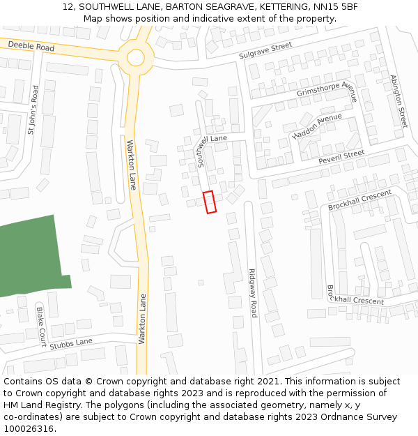 12, SOUTHWELL LANE, BARTON SEAGRAVE, KETTERING, NN15 5BF: Location map and indicative extent of plot