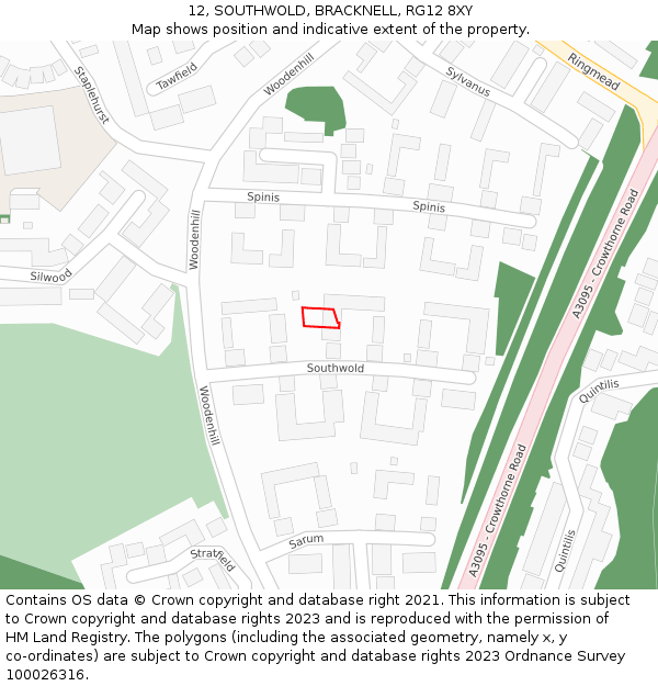 12, SOUTHWOLD, BRACKNELL, RG12 8XY: Location map and indicative extent of plot