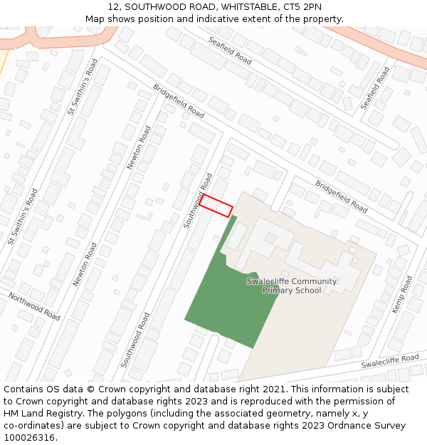 12, SOUTHWOOD ROAD, WHITSTABLE, CT5 2PN: Location map and indicative extent of plot