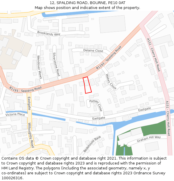 12, SPALDING ROAD, BOURNE, PE10 0AT: Location map and indicative extent of plot