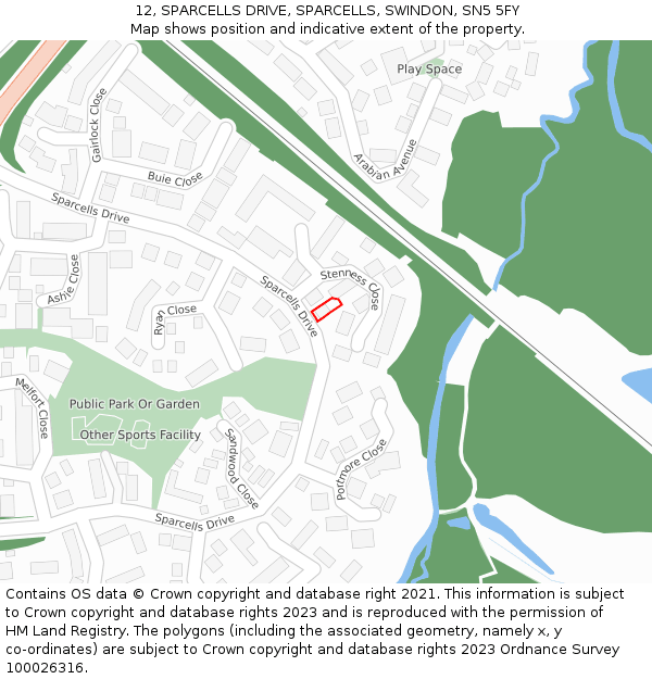 12, SPARCELLS DRIVE, SPARCELLS, SWINDON, SN5 5FY: Location map and indicative extent of plot