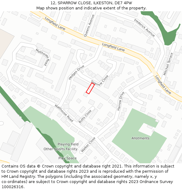 12, SPARROW CLOSE, ILKESTON, DE7 4PW: Location map and indicative extent of plot
