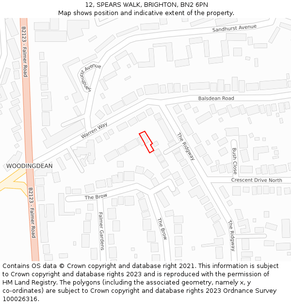 12, SPEARS WALK, BRIGHTON, BN2 6PN: Location map and indicative extent of plot