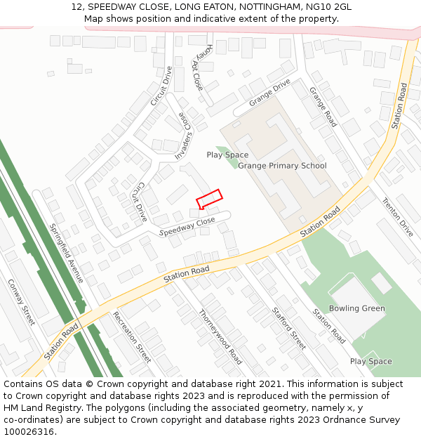 12, SPEEDWAY CLOSE, LONG EATON, NOTTINGHAM, NG10 2GL: Location map and indicative extent of plot