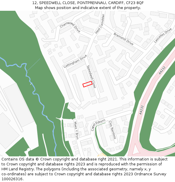 12, SPEEDWELL CLOSE, PONTPRENNAU, CARDIFF, CF23 8QF: Location map and indicative extent of plot