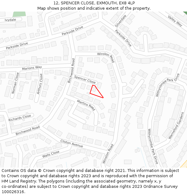 12, SPENCER CLOSE, EXMOUTH, EX8 4LP: Location map and indicative extent of plot