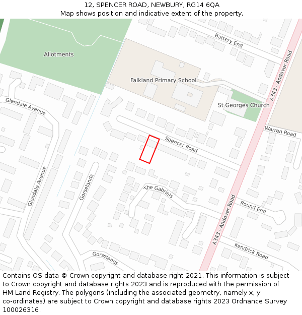 12, SPENCER ROAD, NEWBURY, RG14 6QA: Location map and indicative extent of plot