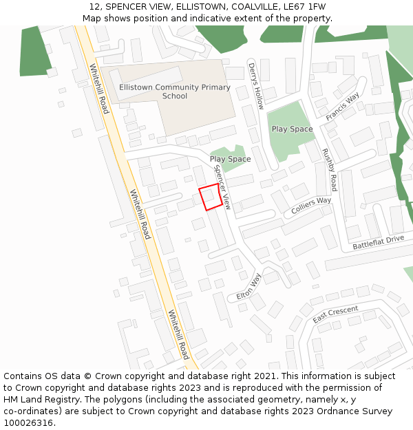 12, SPENCER VIEW, ELLISTOWN, COALVILLE, LE67 1FW: Location map and indicative extent of plot