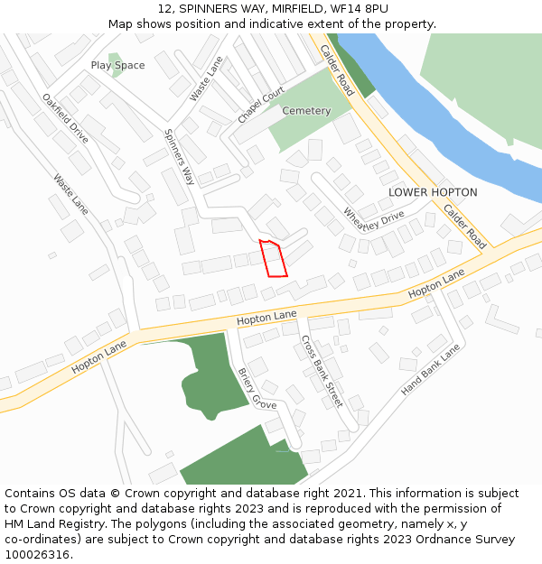 12, SPINNERS WAY, MIRFIELD, WF14 8PU: Location map and indicative extent of plot