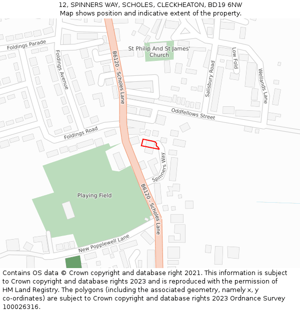 12, SPINNERS WAY, SCHOLES, CLECKHEATON, BD19 6NW: Location map and indicative extent of plot