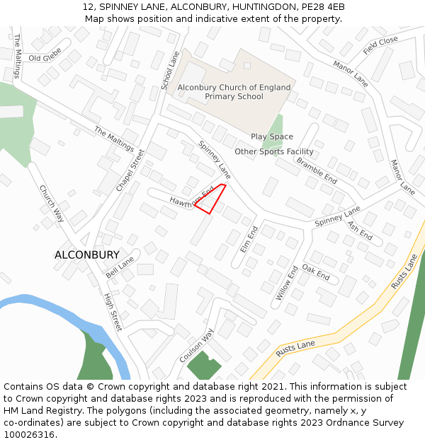 12, SPINNEY LANE, ALCONBURY, HUNTINGDON, PE28 4EB: Location map and indicative extent of plot