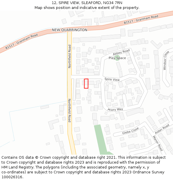 12, SPIRE VIEW, SLEAFORD, NG34 7RN: Location map and indicative extent of plot