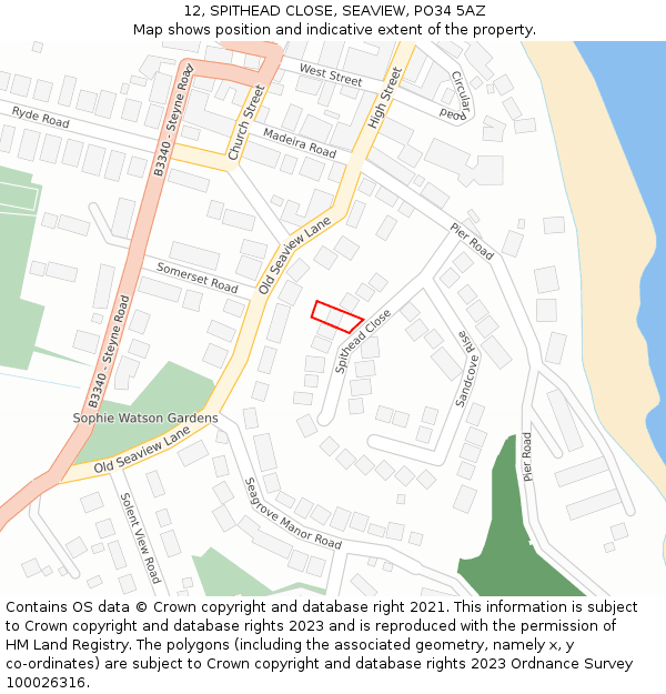 12, SPITHEAD CLOSE, SEAVIEW, PO34 5AZ: Location map and indicative extent of plot