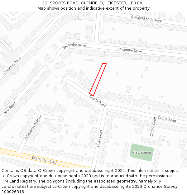 12, SPORTS ROAD, GLENFIELD, LEICESTER, LE3 8AH: Location map and indicative extent of plot