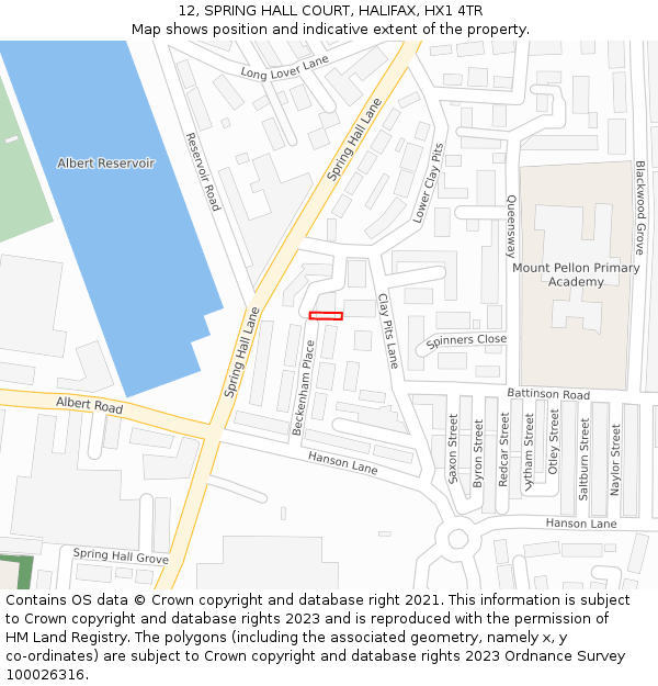 12, SPRING HALL COURT, HALIFAX, HX1 4TR: Location map and indicative extent of plot