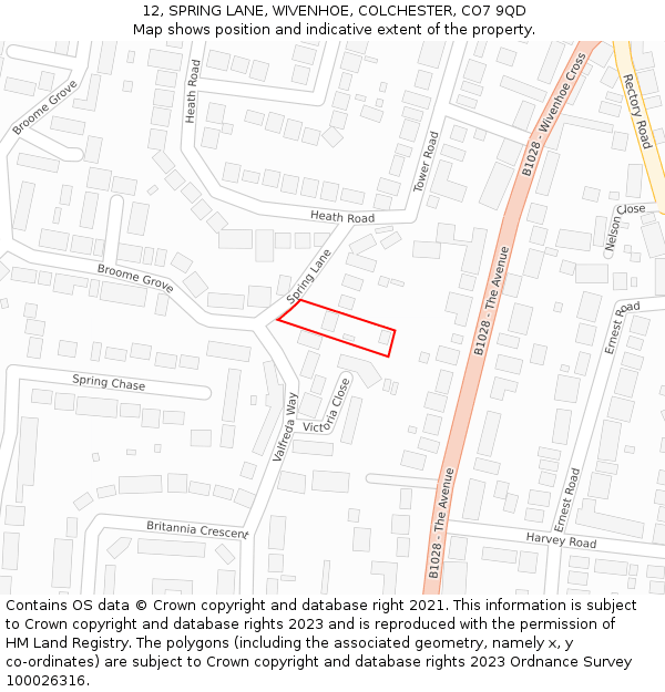 12, SPRING LANE, WIVENHOE, COLCHESTER, CO7 9QD: Location map and indicative extent of plot