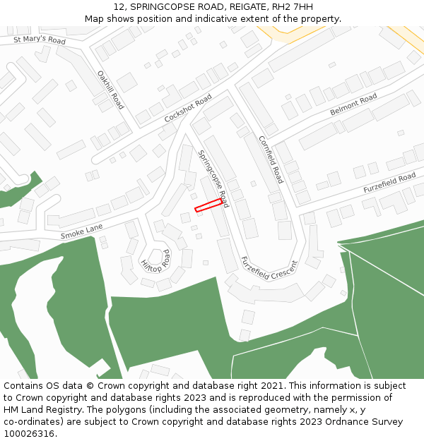 12, SPRINGCOPSE ROAD, REIGATE, RH2 7HH: Location map and indicative extent of plot