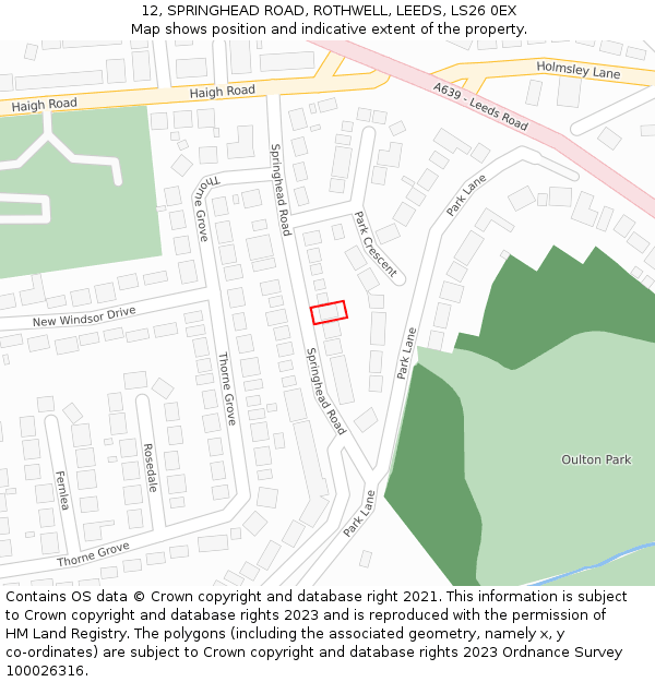 12, SPRINGHEAD ROAD, ROTHWELL, LEEDS, LS26 0EX: Location map and indicative extent of plot