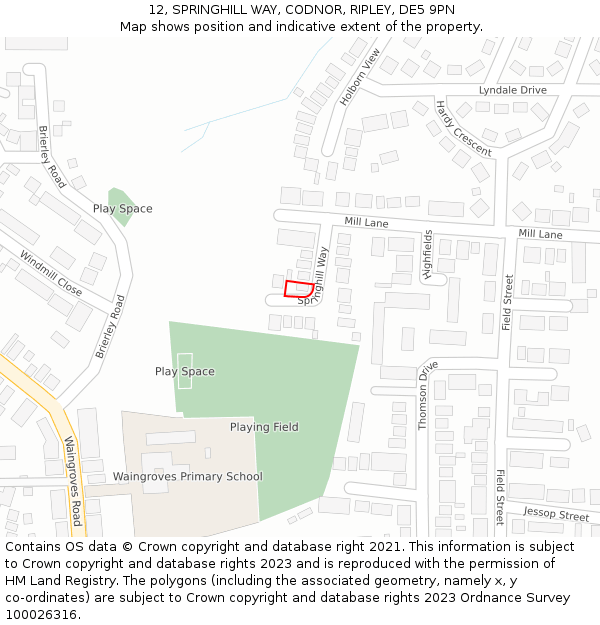 12, SPRINGHILL WAY, CODNOR, RIPLEY, DE5 9PN: Location map and indicative extent of plot