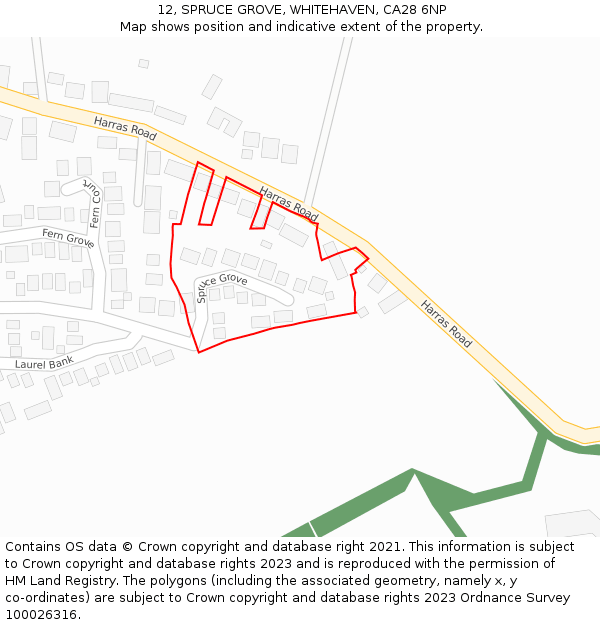 12, SPRUCE GROVE, WHITEHAVEN, CA28 6NP: Location map and indicative extent of plot