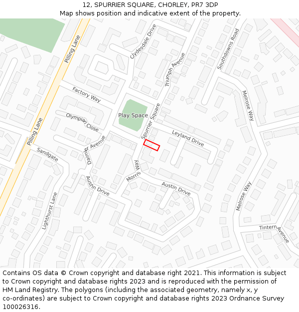 12, SPURRIER SQUARE, CHORLEY, PR7 3DP: Location map and indicative extent of plot