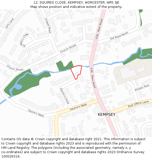 12, SQUIRES CLOSE, KEMPSEY, WORCESTER, WR5 3JE: Location map and indicative extent of plot