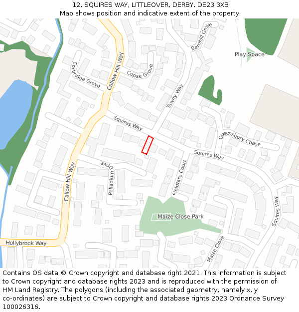 12, SQUIRES WAY, LITTLEOVER, DERBY, DE23 3XB: Location map and indicative extent of plot