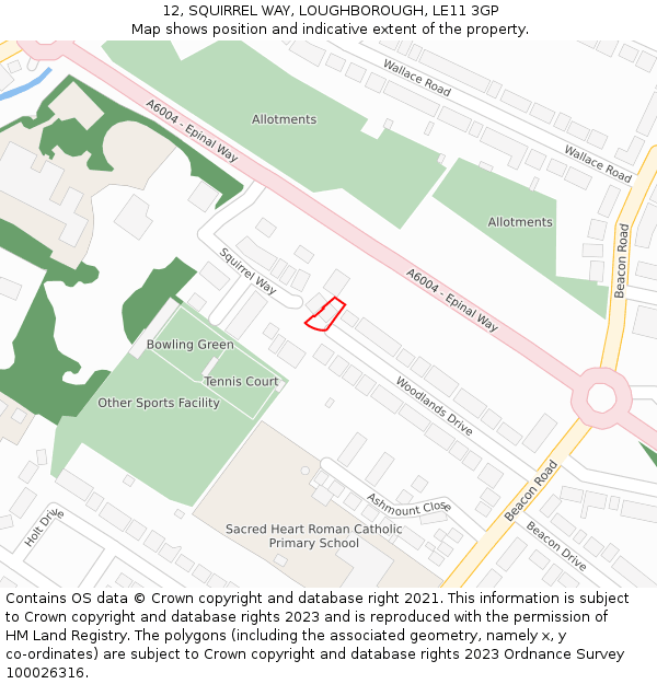 12, SQUIRREL WAY, LOUGHBOROUGH, LE11 3GP: Location map and indicative extent of plot