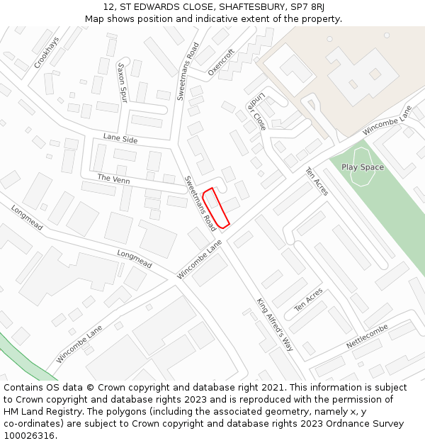 12, ST EDWARDS CLOSE, SHAFTESBURY, SP7 8RJ: Location map and indicative extent of plot