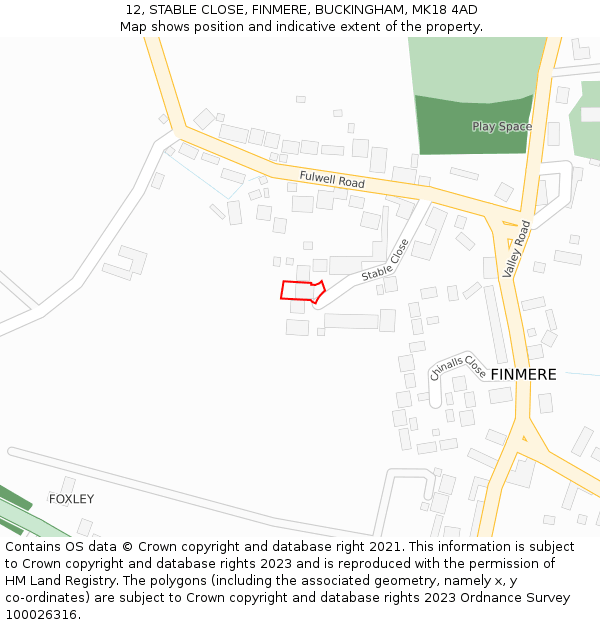 12, STABLE CLOSE, FINMERE, BUCKINGHAM, MK18 4AD: Location map and indicative extent of plot