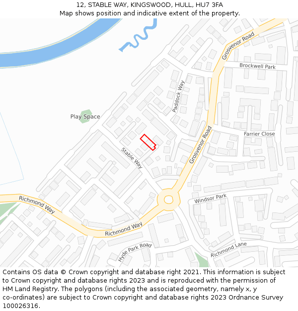 12, STABLE WAY, KINGSWOOD, HULL, HU7 3FA: Location map and indicative extent of plot