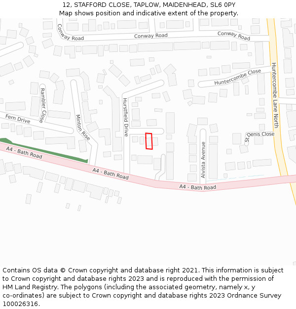 12, STAFFORD CLOSE, TAPLOW, MAIDENHEAD, SL6 0PY: Location map and indicative extent of plot