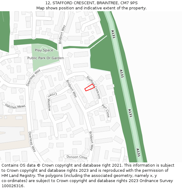 12, STAFFORD CRESCENT, BRAINTREE, CM7 9PS: Location map and indicative extent of plot