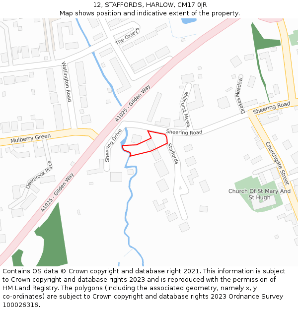 12, STAFFORDS, HARLOW, CM17 0JR: Location map and indicative extent of plot