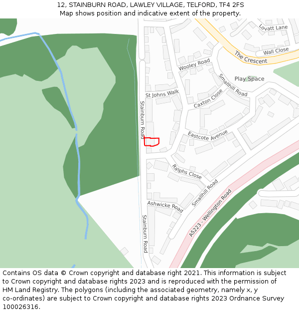 12, STAINBURN ROAD, LAWLEY VILLAGE, TELFORD, TF4 2FS: Location map and indicative extent of plot