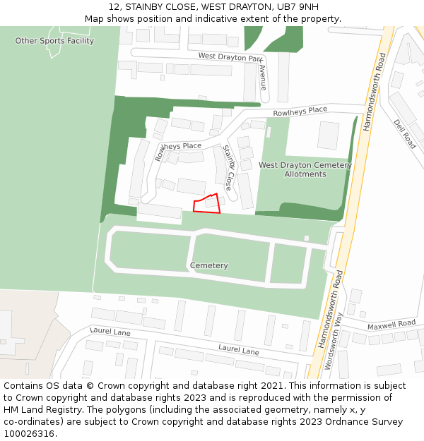 12, STAINBY CLOSE, WEST DRAYTON, UB7 9NH: Location map and indicative extent of plot